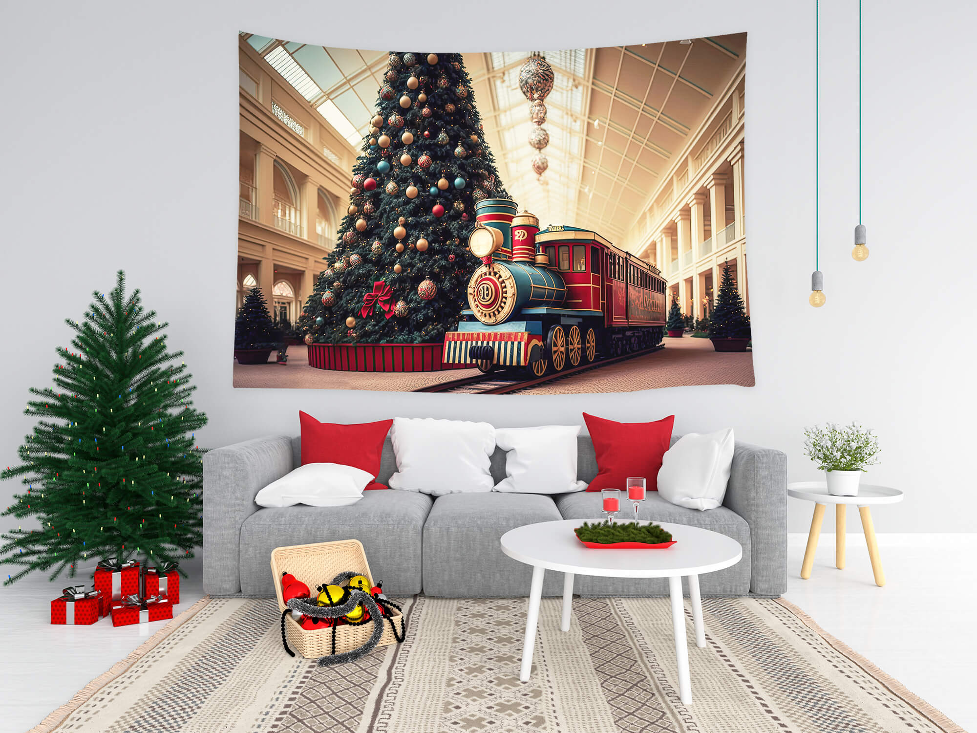 Big Christmas Tree Little Train Backdrop UK M8-68