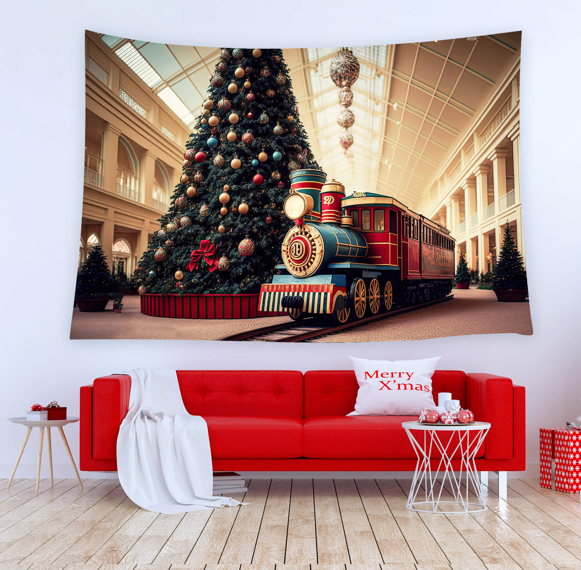 Big Christmas Tree Little Train Backdrop UK M8-68