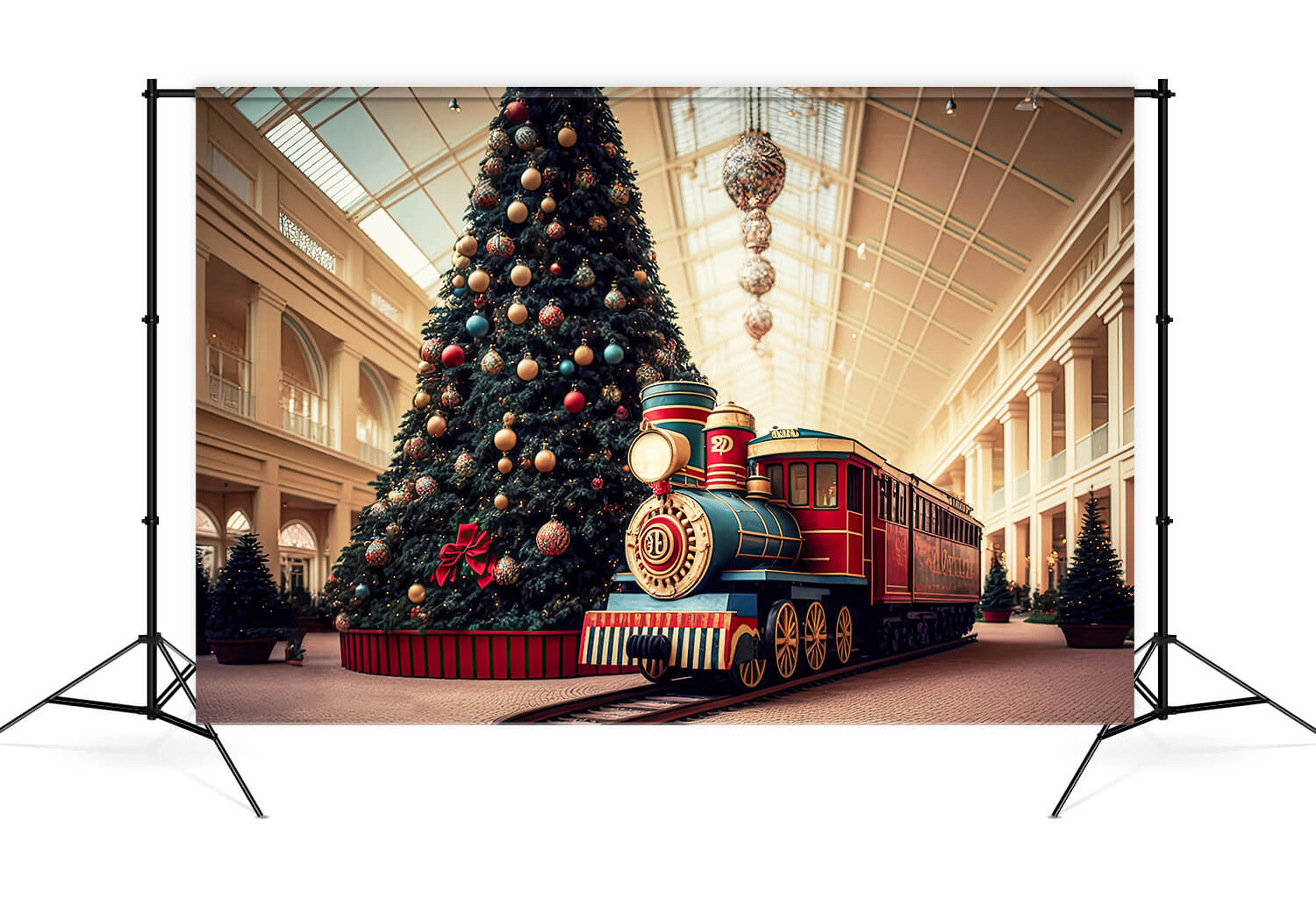 Big Christmas Tree Little Train Backdrop UK M8-68