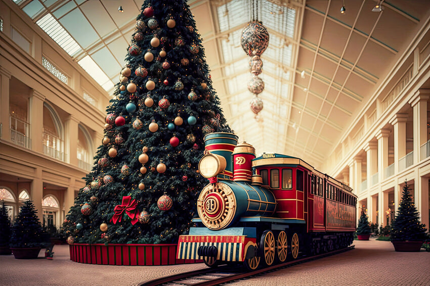 Big Christmas Tree Little Train Backdrop UK M8-68