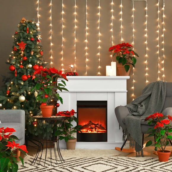Christmas Cozy Fireplace Lights Tree Backdrop UK M8-69