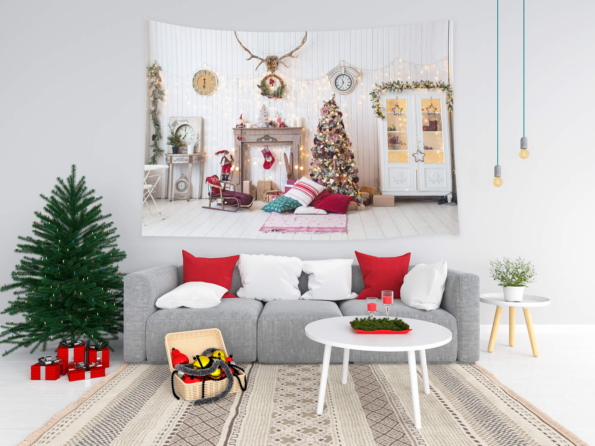 Christmas Decorated Living Room Backdrop UK M8-70