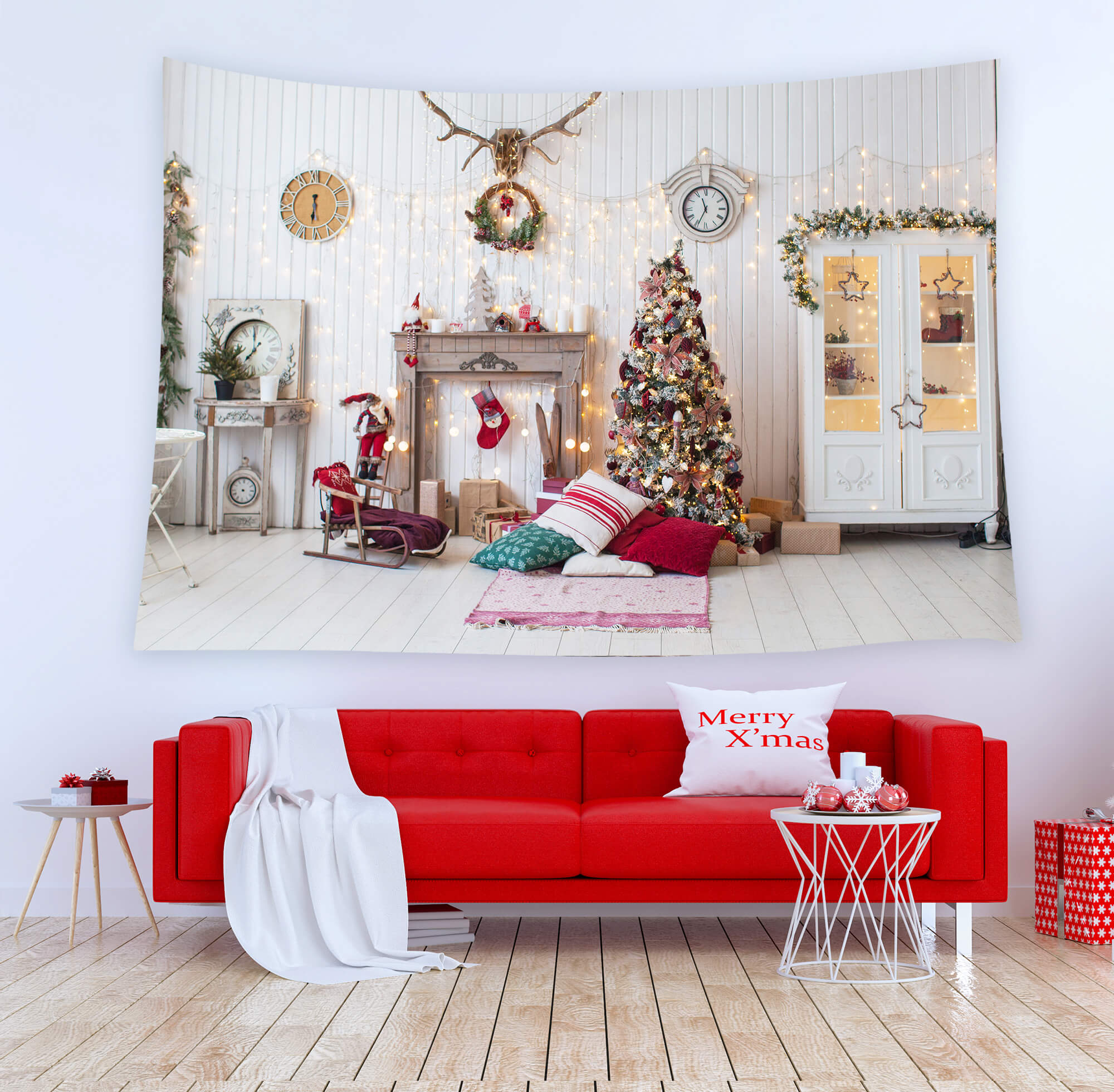 Christmas Decorated Living Room Backdrop UK M8-70