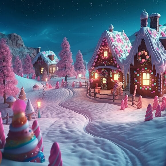 Gingerbread House Snow Winter Christmas Backdrop UK M8-72