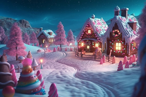 Gingerbread House Snow Winter Christmas Backdrop UK M8-72