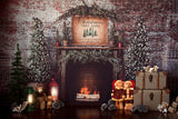 Christmas Tree Fireplace Brick Wall Backdrop UK M8-77