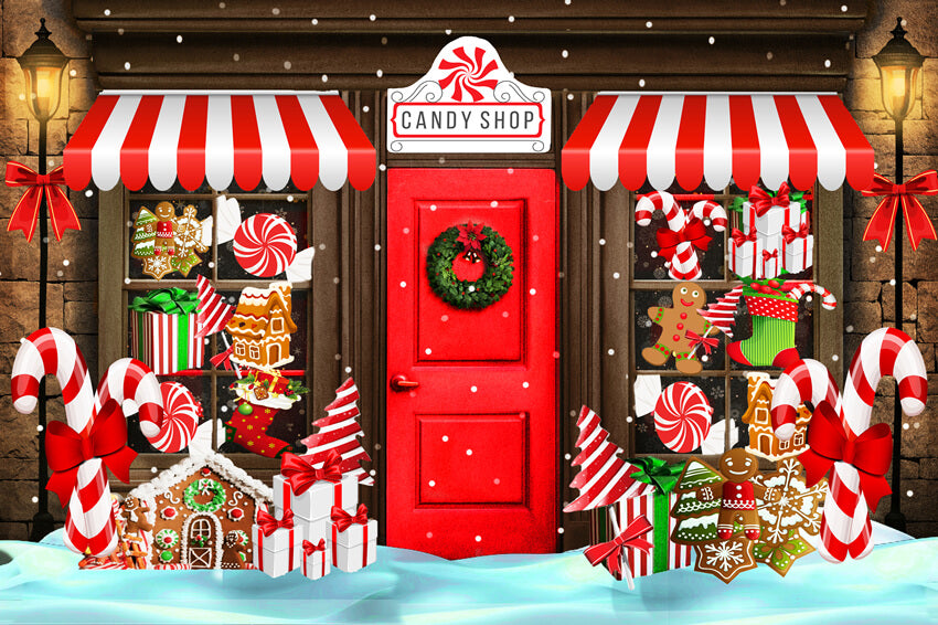 Christmas Candy Shop Snow Photography Backdrop UK M8-78