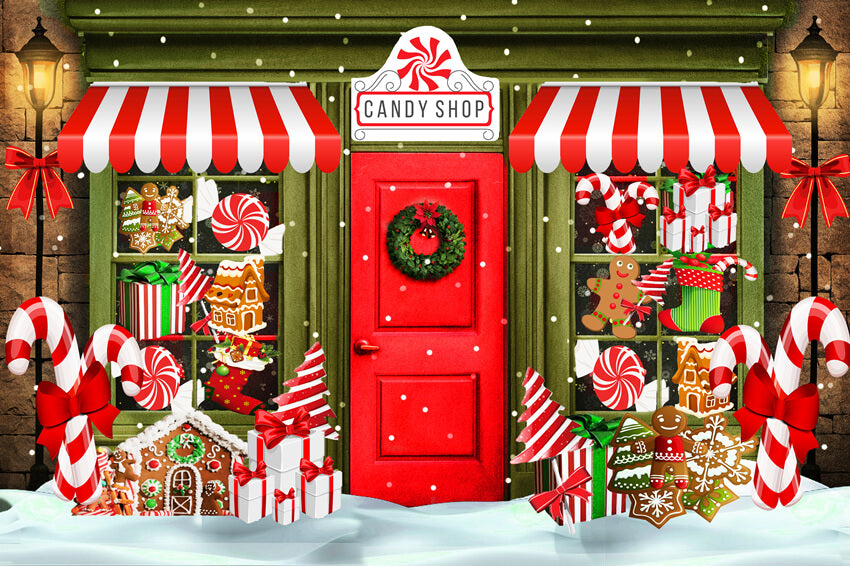 Green Candy Shop Christmas Photography Backdrop UK M8-79