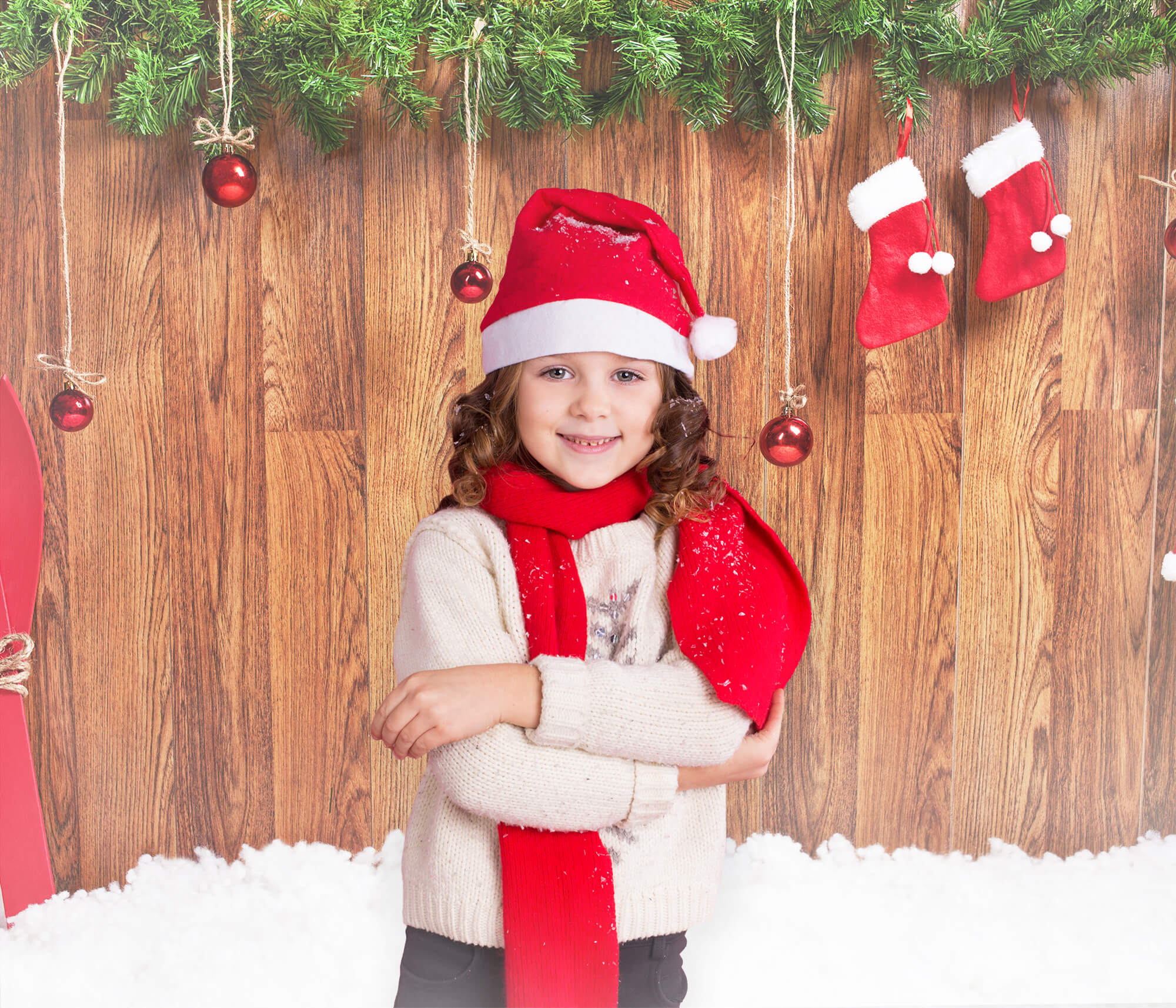 Christmas Stockings Wood Plank Snow Backdrop UK M9-04