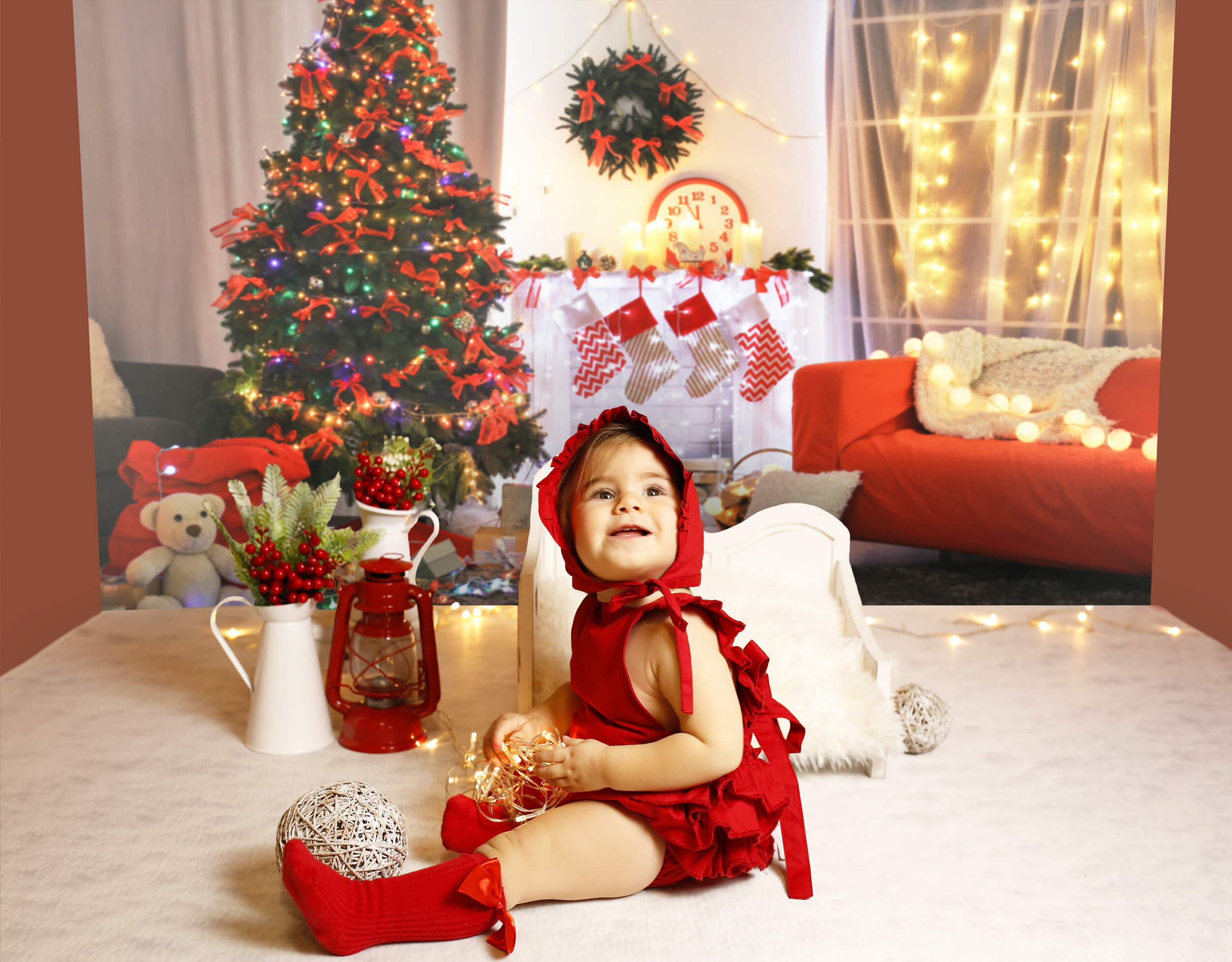 Christmas Tree Fireplace Photo Studio Backdrop UK M9-05