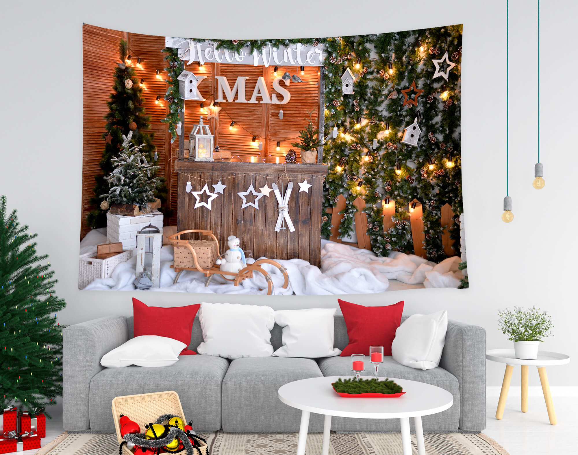 Christmas Shop Winter Snow Photography Backdrop UK M9-06