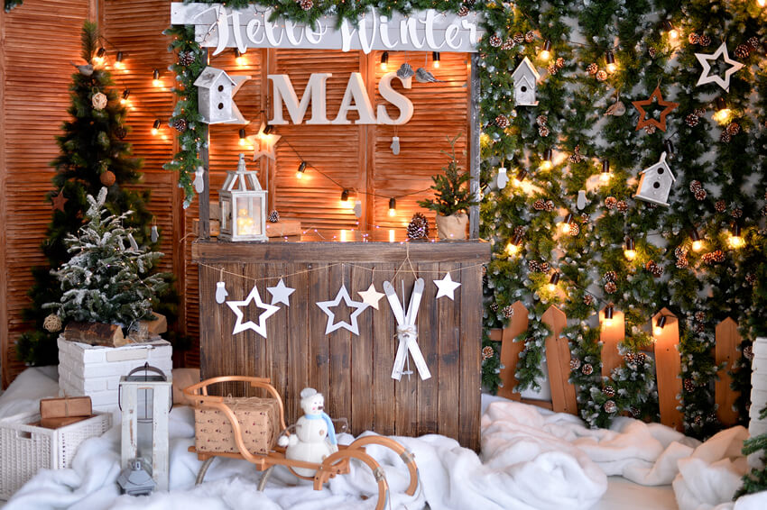 Christmas Shop Winter Snow Photography Backdrop UK M9-06