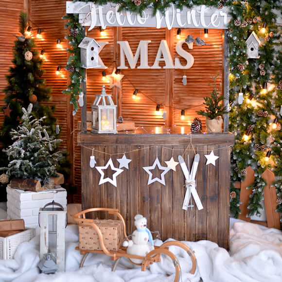 Christmas Shop Winter Snow Photography Backdrop UK M9-06