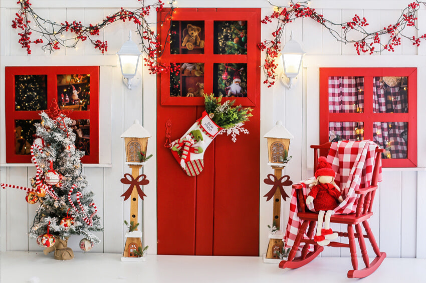 Christmas Decorated Door Backdrop for Photography UK M9-07