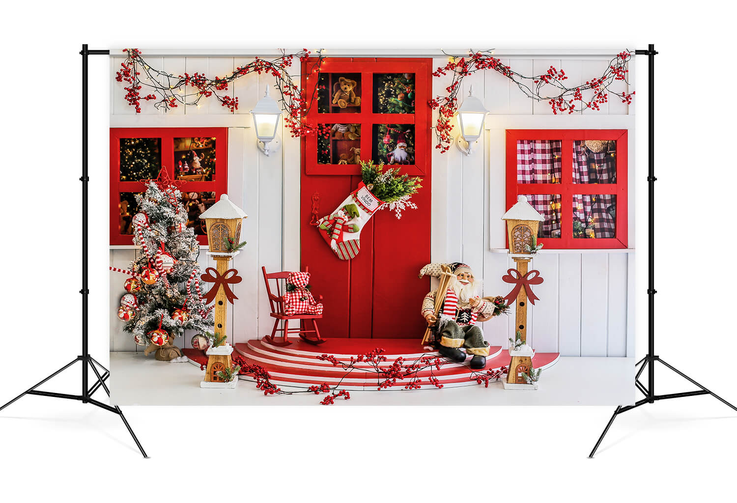 Merry Christmas Front Door Santa Claus Backdrop UK M9-08