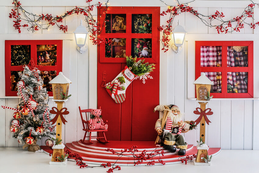 Merry Christmas Front Door Santa Claus Backdrop UK M9-08