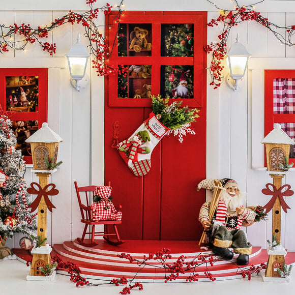 Merry Christmas Front Door Santa Claus Backdrop UK M9-08