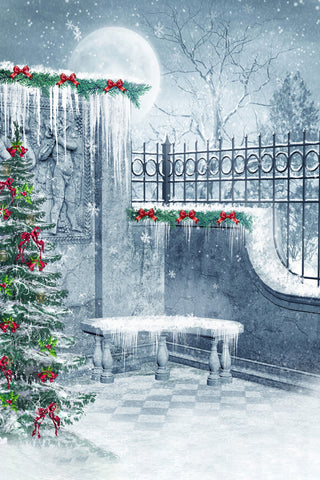 Winter Freeze Building Christmas Tree Backdrop UK M9-10