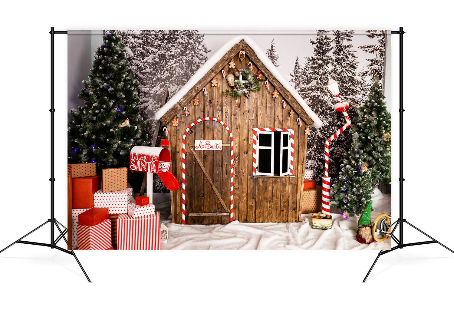 Gingerbread Wooden House Christmas Backdrop UK M9-11