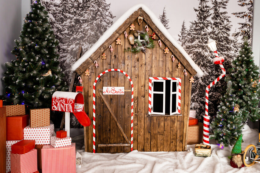 Gingerbread Wooden House Christmas Backdrop UK M9-11