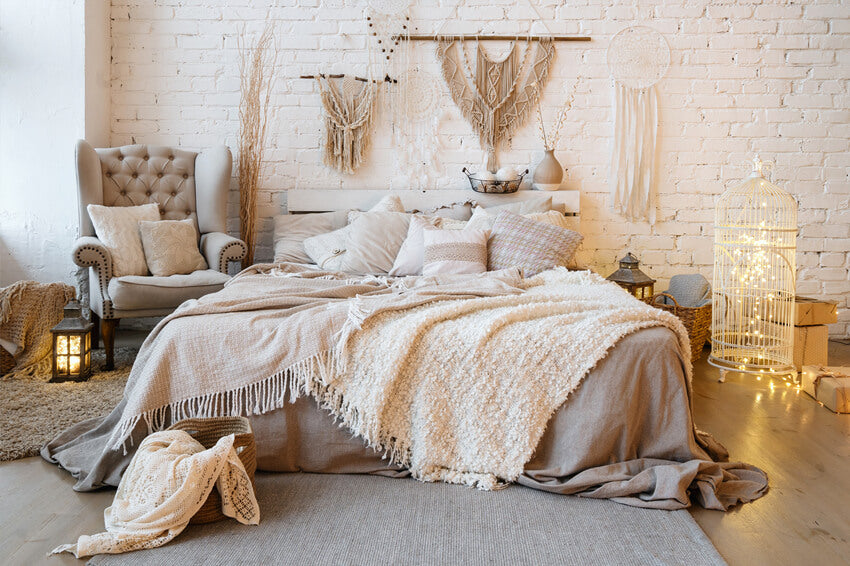 Bohemian Bedroom Interior Photography Backdrop UK M9-13