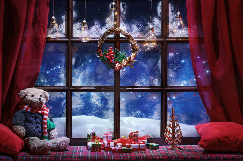 Christmas Window Winter Snow Wonderland Backdrop UK M9-21