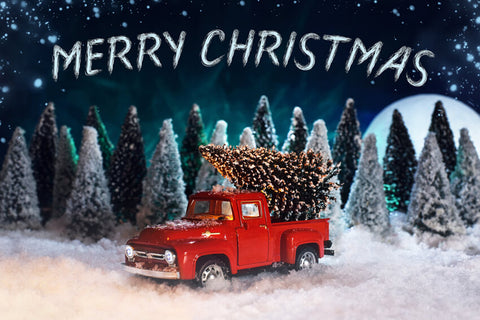 Snowy Forest Christmas Red Truck Backdrop UK M9-26