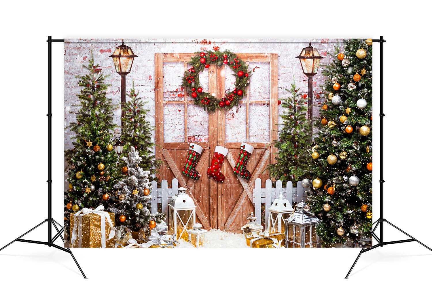 Snowflake Wooden Door Christmas Tree Backdrop UK M9-27