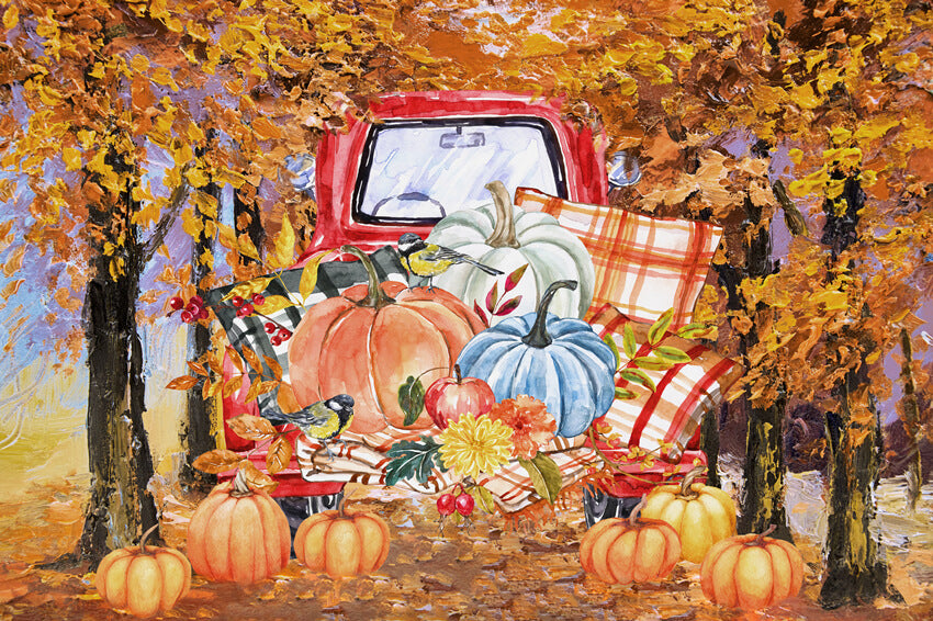 Autumn Red Truck Pumpkin Thanksgiving Day Backdrop UK M9-29