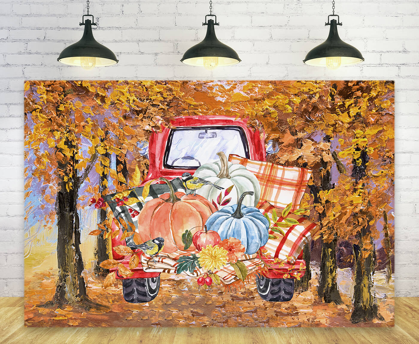 Autumn Pumpkin Red Truck Thanksgiving Harvest Backdrop UK M9-30