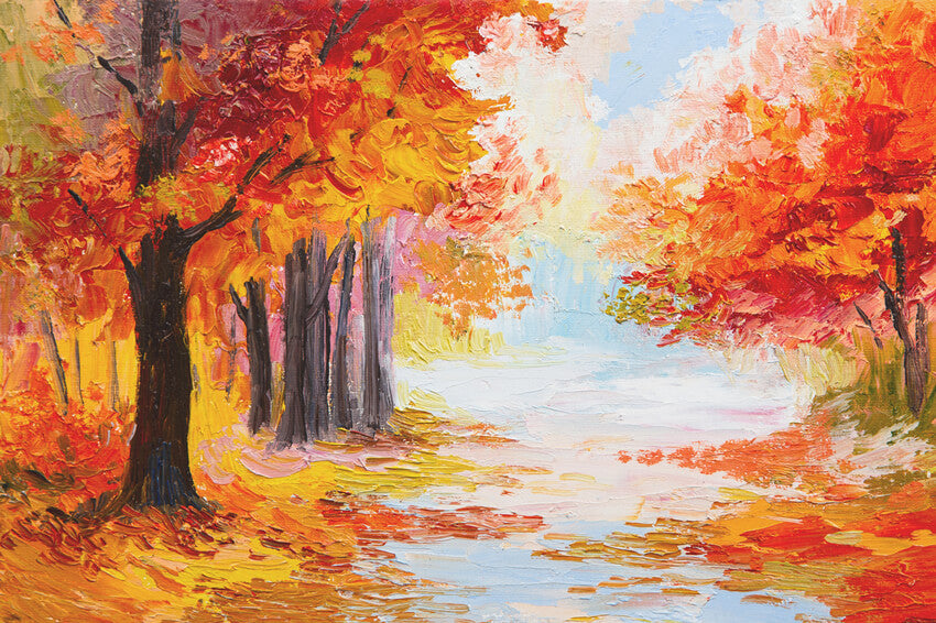 Oil Painting Maple Leaves Forest Autumn Backdrop UK M9-32