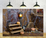 Old Wood Room Spider Web Halloween Backdrop UK M9-34