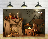 Halloween Fireplace Bats Backdrop for Photography UK M9-35