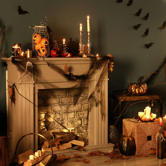 Halloween Fireplace Bats Backdrop for Photography UK M9-35