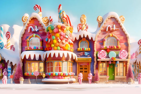 Cartoon Candy House Gingerbread Christmas Backdrop UK M9-38