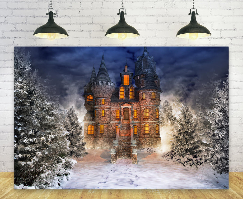 Winter Snowy Forest Fairytale Castle Backdrop UK M9-40