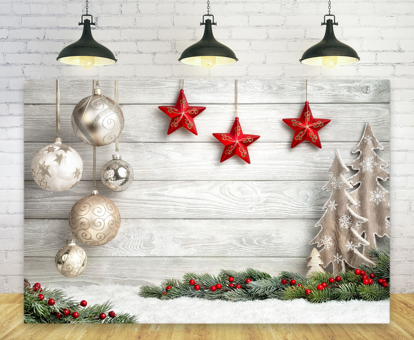 Christmas Ball White Wood Photography Backdrop UK M9-41