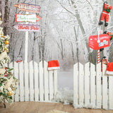 Christmas Tree Winter Snow Fence Door Backdrop UK M9-42