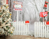 Christmas Tree Winter Snow Fence Door Backdrop UK M9-42