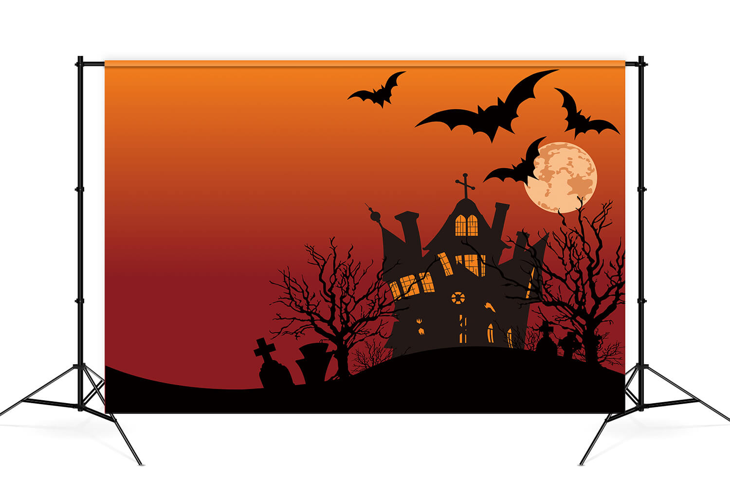 Halloween Spooky House Moon Bat Backdrop UK M9-44