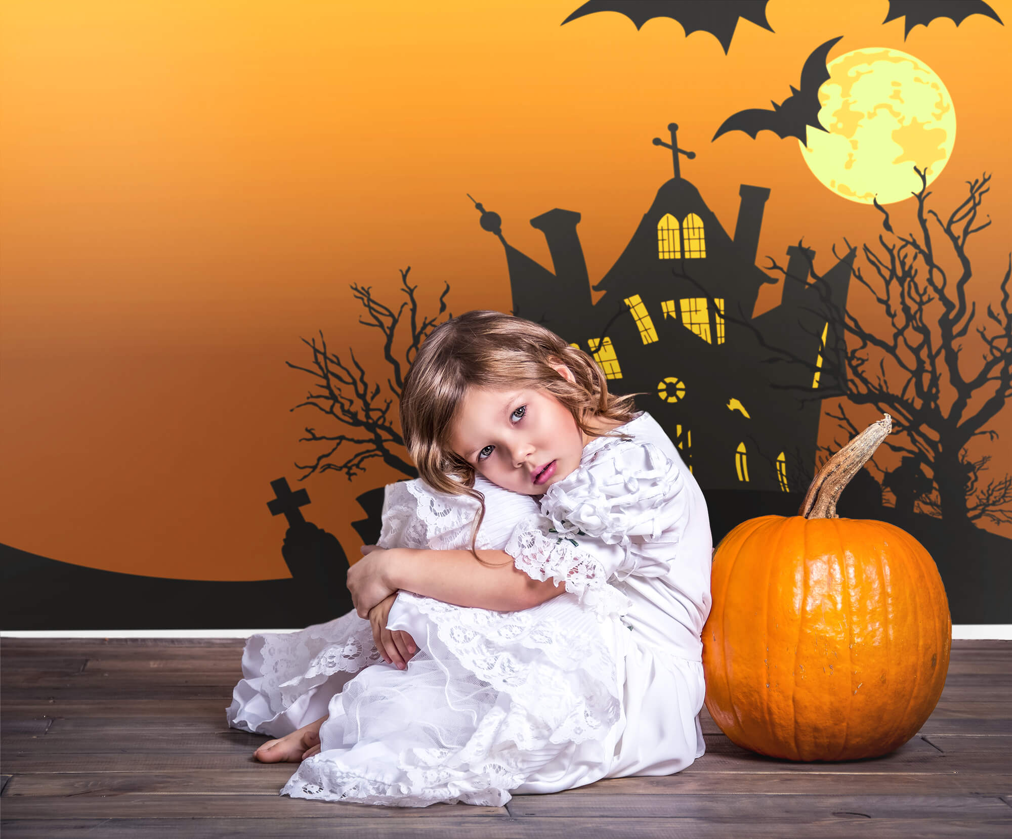 Halloween Spooky House Moon Bat Backdrop UK M9-44