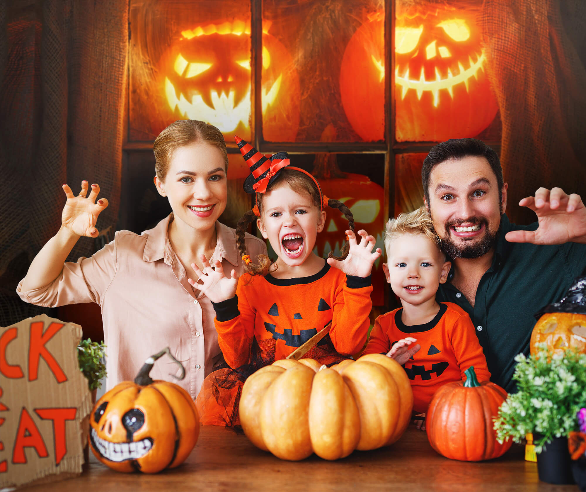 Halloween Pumpkin Ghost Face Lantern Backdrop UK M9-45