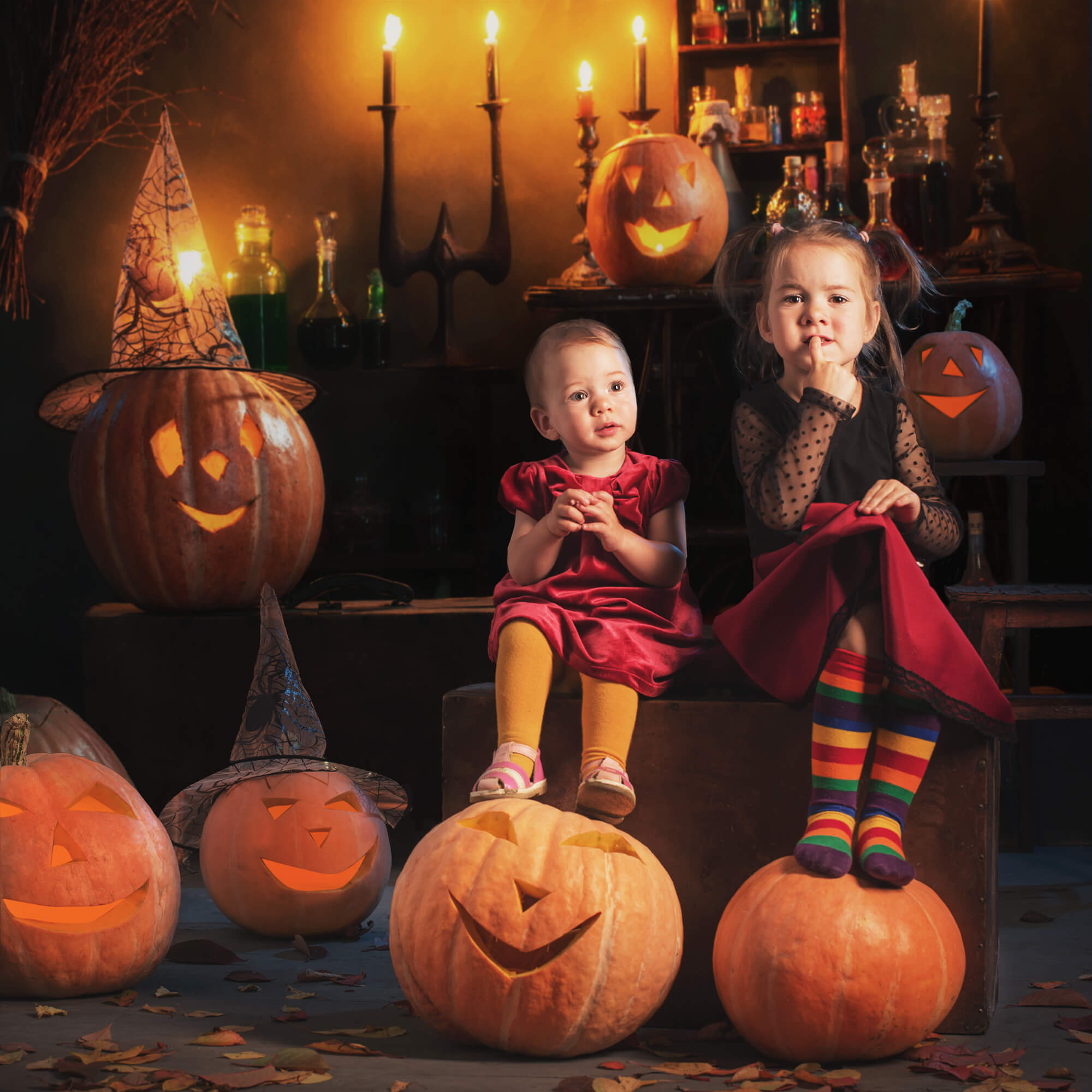 Halloween Witch Room Pumpkins Candles Backdrop UK M9-47