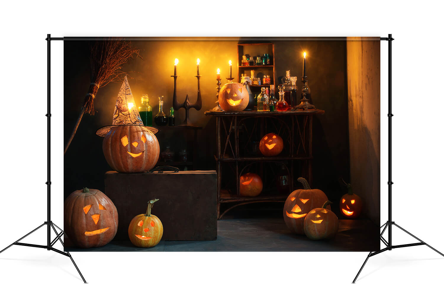 Halloween Witch Room Pumpkins Candles Backdrop UK M9-47