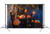 Halloween Pumpkins Lights Burning Candles Backdrop UK M9-48