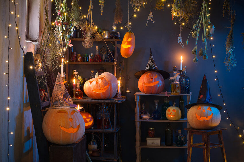 Halloween Pumpkins Lights Burning Candles Backdrop UK M9-48