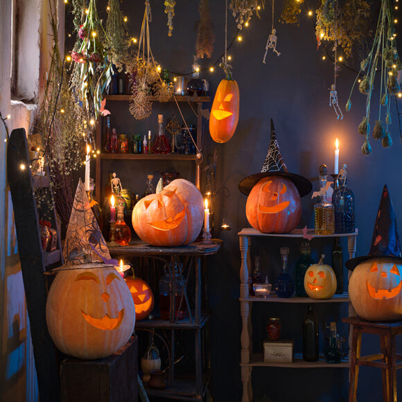 Halloween Pumpkins Lights Burning Candles Backdrop UK M9-48