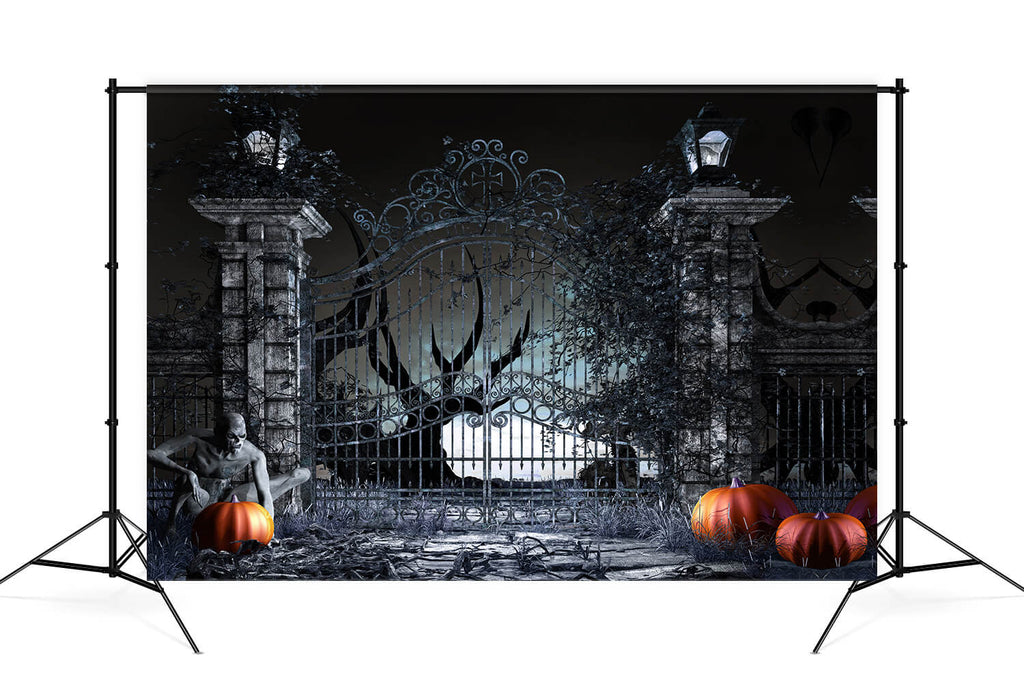 Halloween Night Spooky Gates Pumpkin Backdrop UK M9-53