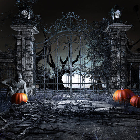 Halloween Night Spooky Gates Pumpkin Backdrop UK M9-53