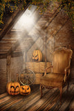 Halloween Old Attic Pumpkins Armchair Backdrop UK M9-55